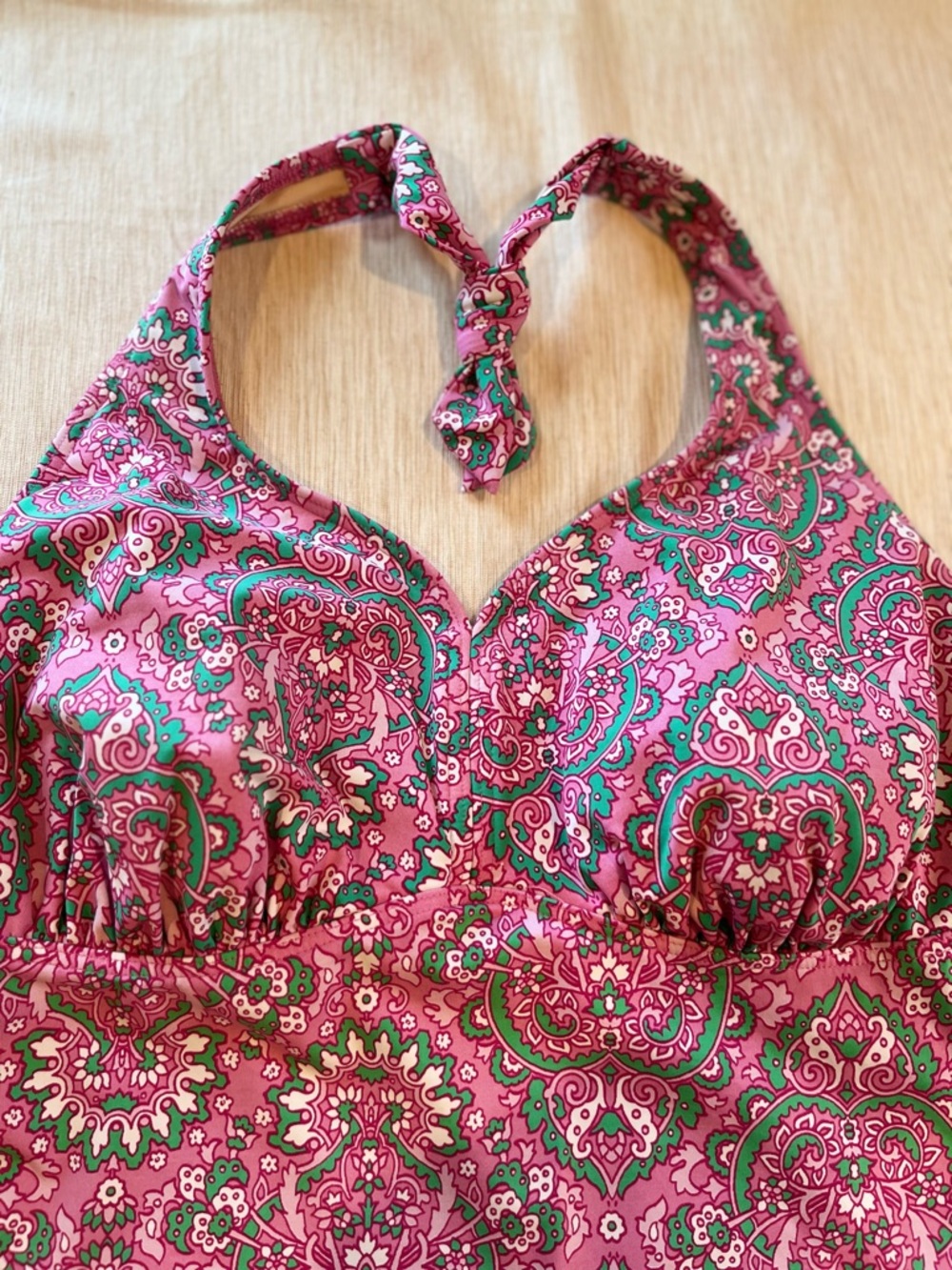 Lands' End Women’s Vintage Paisley Halter Swim Top Swimsuit Pink & Teal 18W